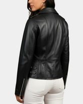 Women Cross Zip Biker Leather Jacket Cara Nova Black